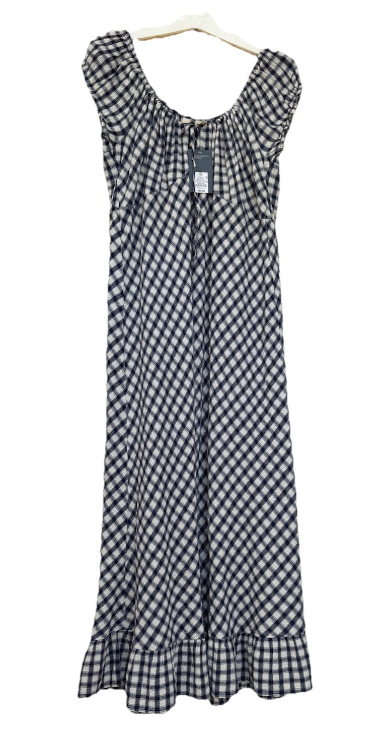 Universal Thread Women Plaid Maxi Dress XL blue/white RaffleTrim Drawstring Neck