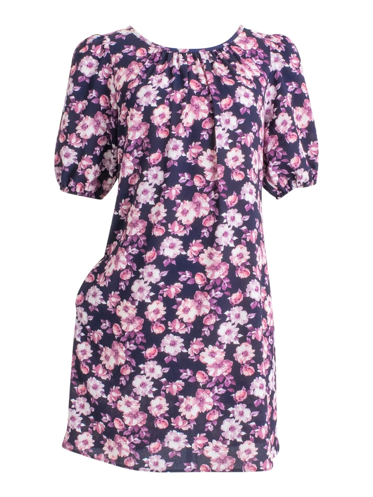 CONNECTED APPAREL Womens Navy Elastic Cuff Pullover Short Sleeve Sheath Dress 6