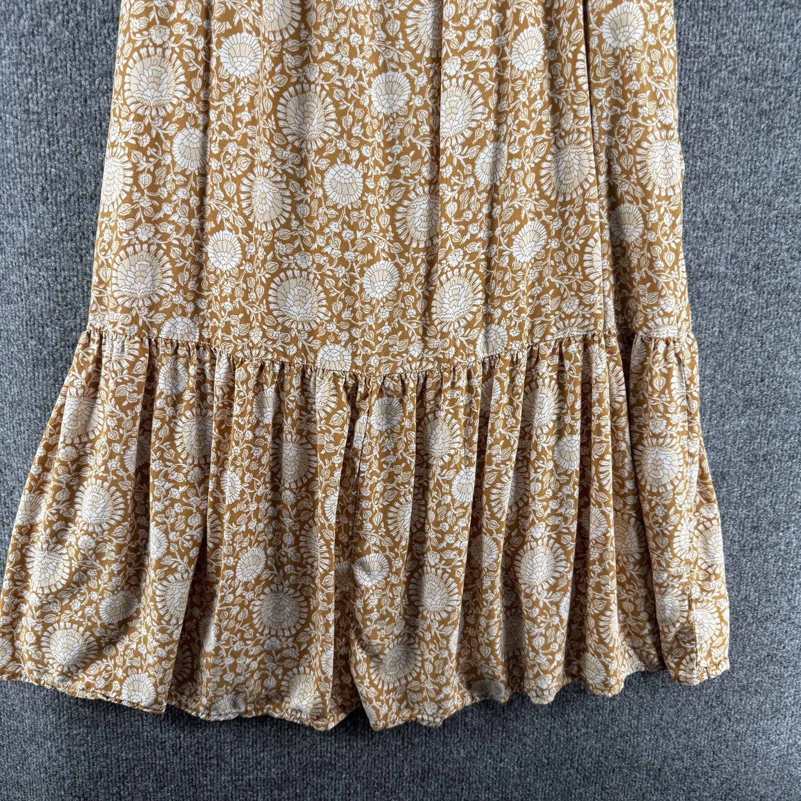 Old Navy Dress Womens M Tan Floral Shift Maxi Prairie Boho Cottagecore Peasant