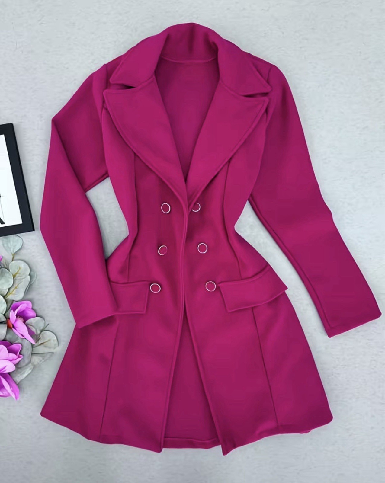 Women’s Slim-Fit Double Breasted Blazer Dress Hot Pink Notched Lapel Size XXL