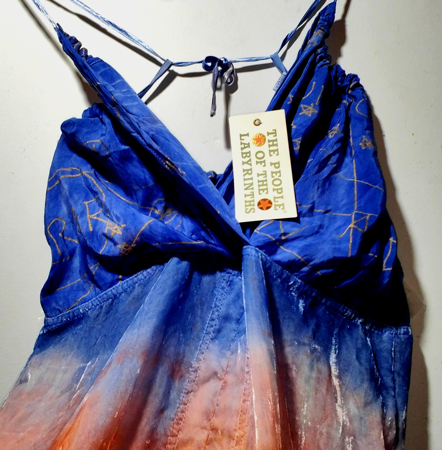 Y2K People of the Labyrinths Halter Dress Celestial Stars Red White Blue Strappy