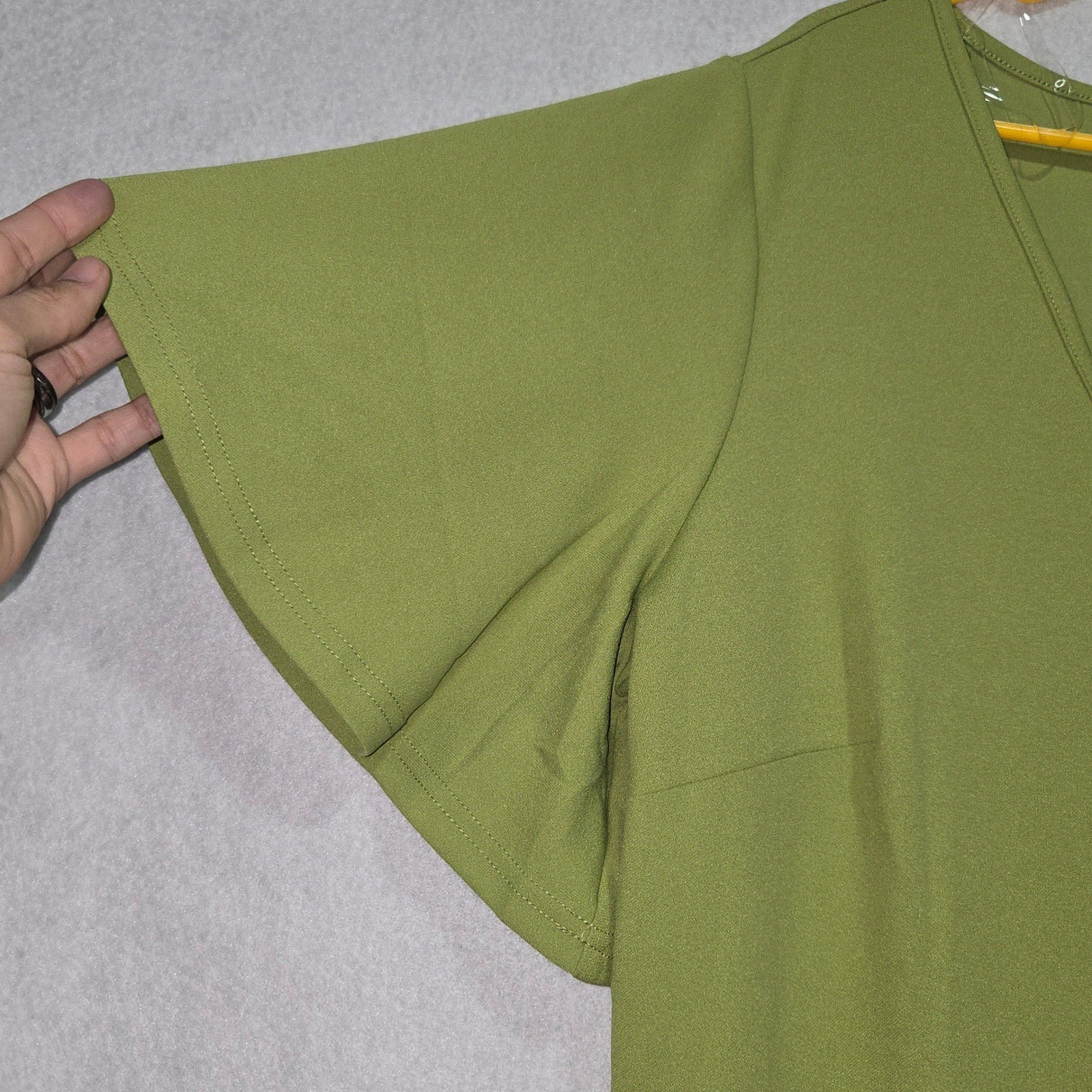 Ashley Stewart Olive Green Flutter Sleeve V Neck Midi Dress Plus Size 14 16