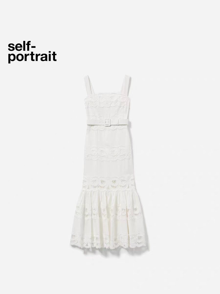 Self-Portrait Womens Summer New Lace A-word Waist Suspender Long Hip Dress