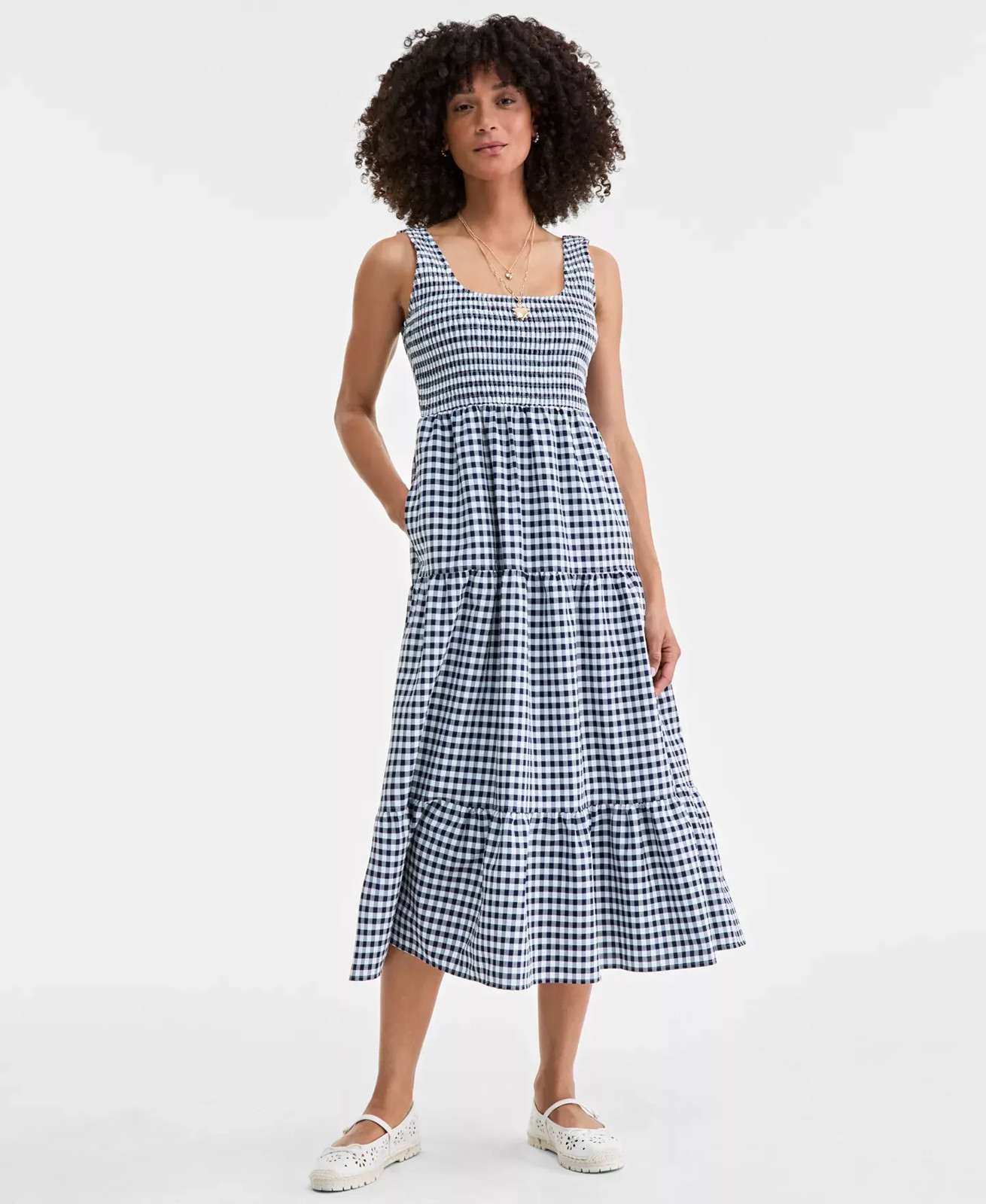 On 34th Women’s Dress Sz L Woven Gingham Tiered Scoop-Neck Tank