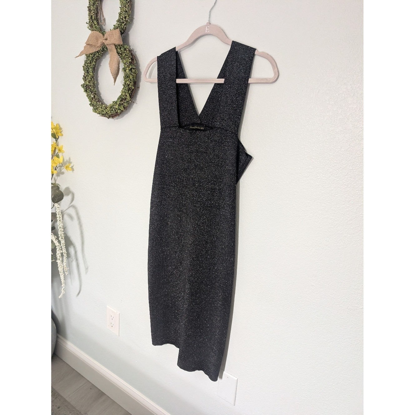 House Of Harlow Sleeveless Black Sparkle U-Neck Sheath Dress Size Medium/Large