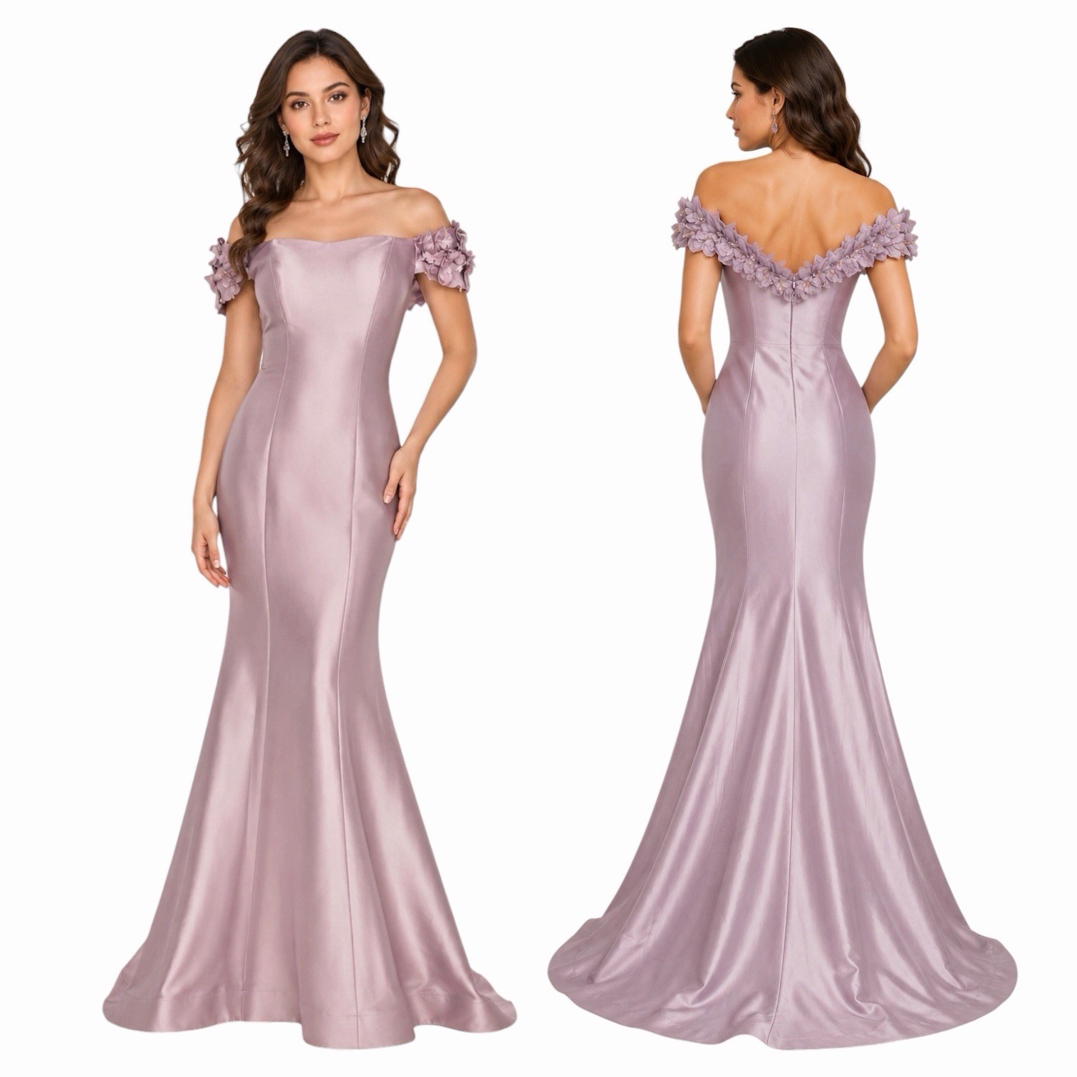 NEW Terani Couture Floral Off Shoulder Long Gown 2021E2799 Mauve Women Size 4