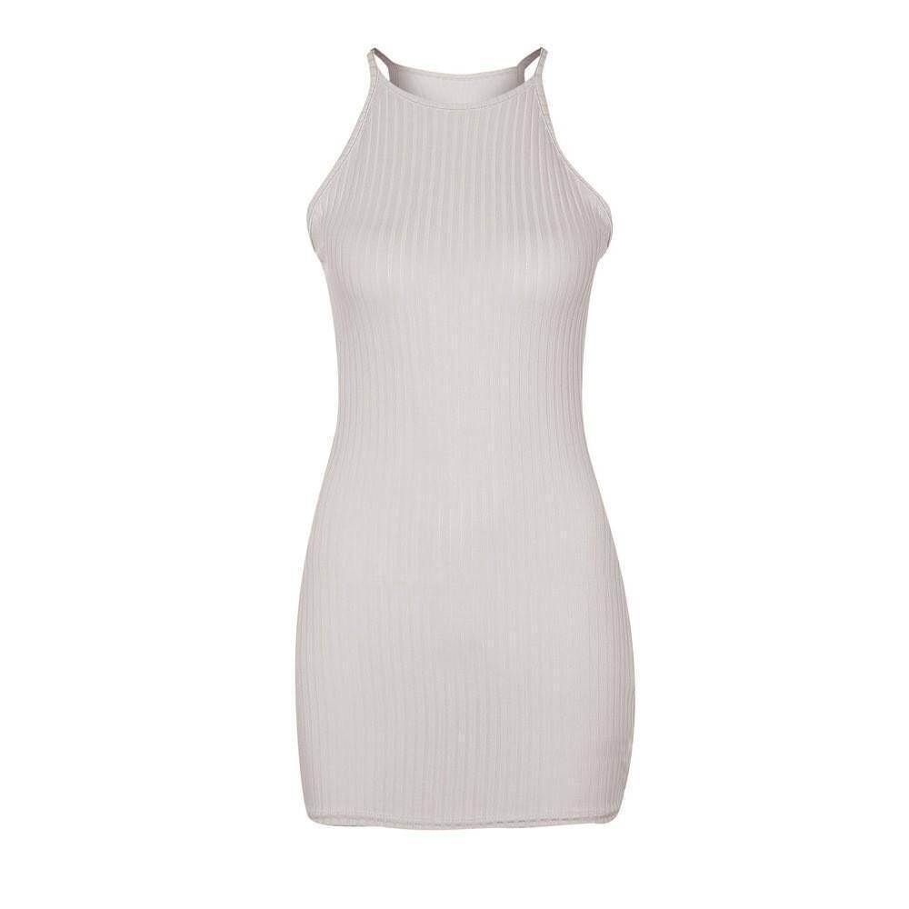 Summer Women Ribbed Bodycon Mini Dresses Ladies Strappy Clubwear Party Dress