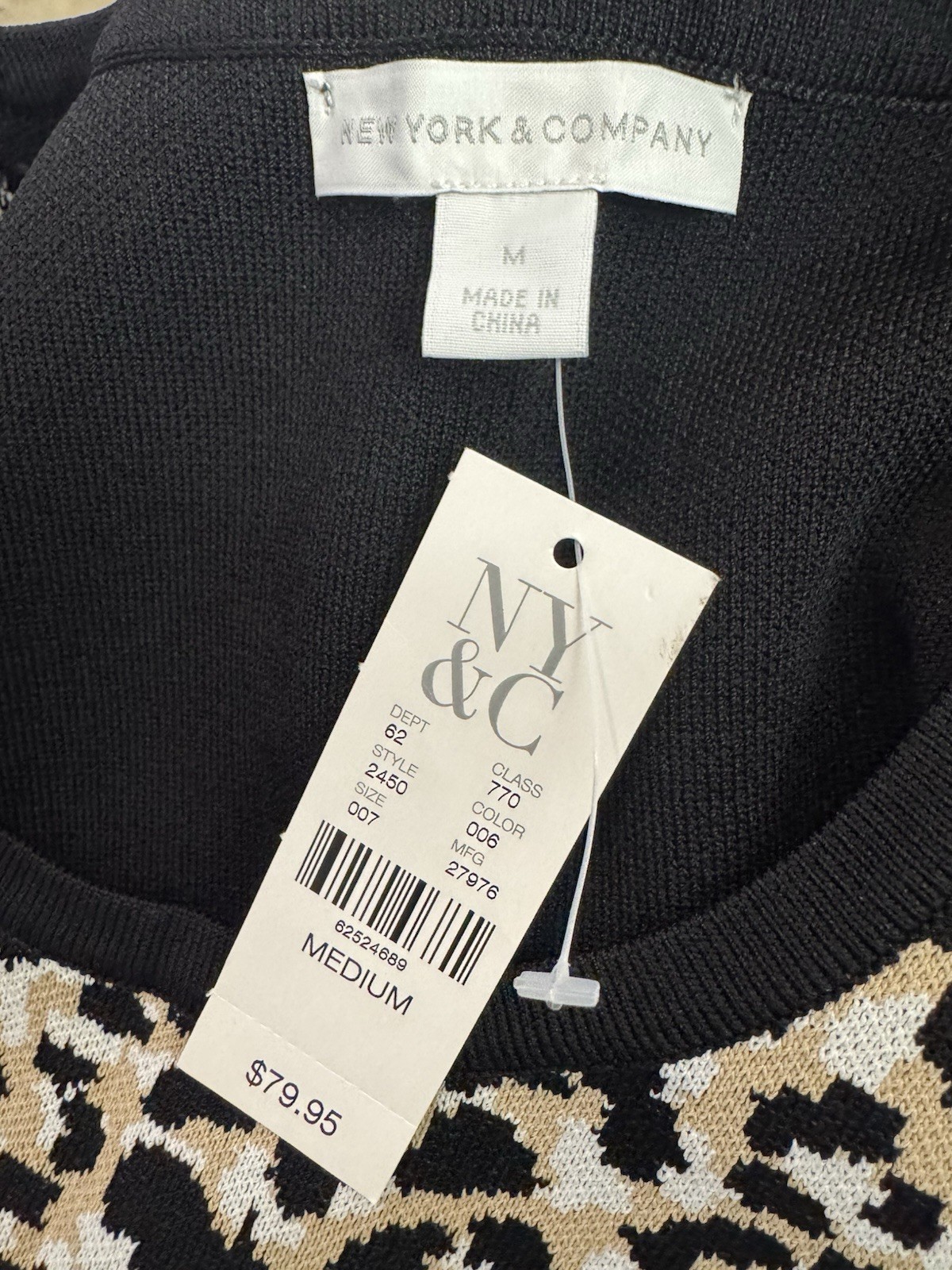 New York & Company Sheath Dress M Sleeveless Round Neck Midi Zip Leopard Knit