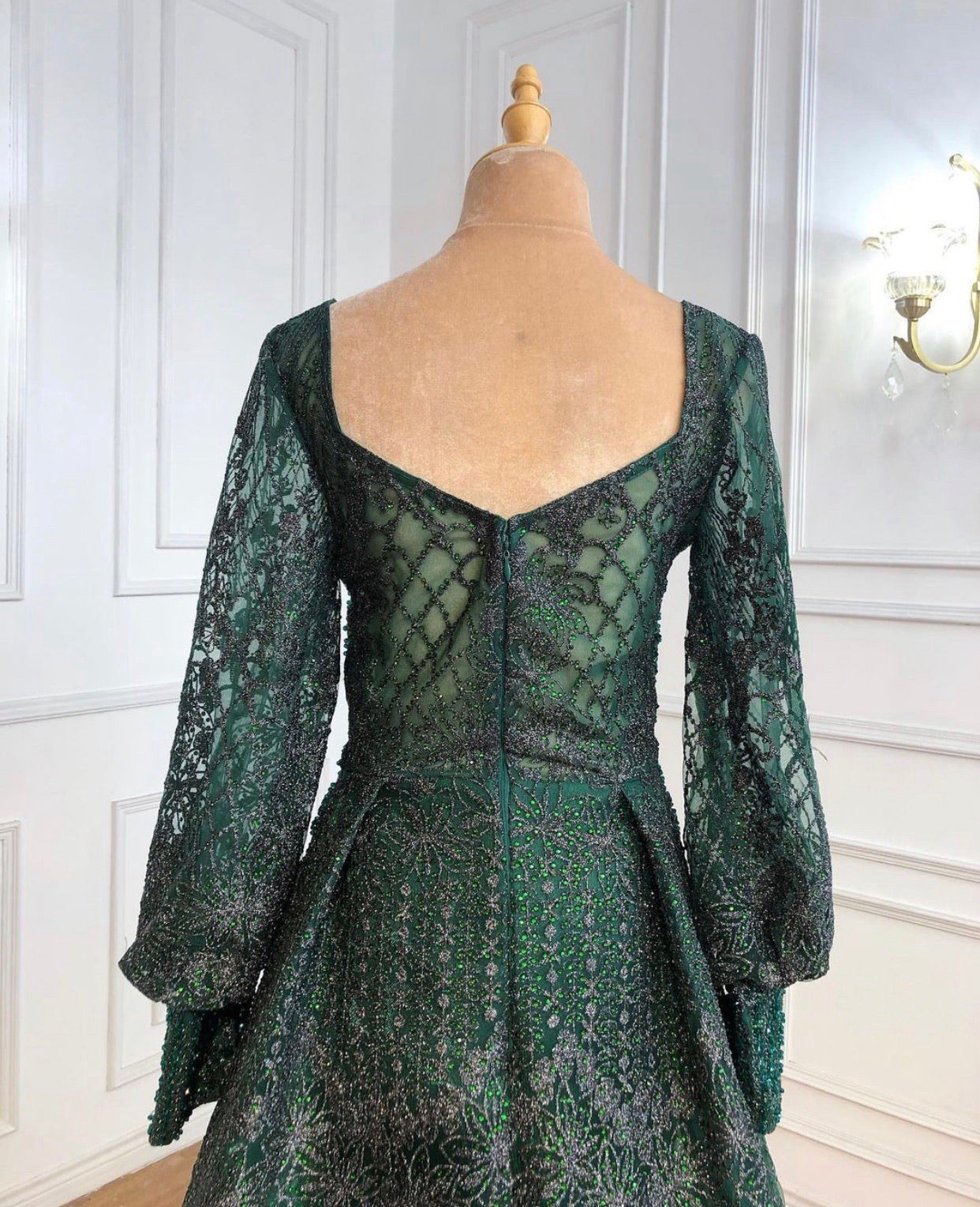 Elegant Long Sleeve Green EveningGown