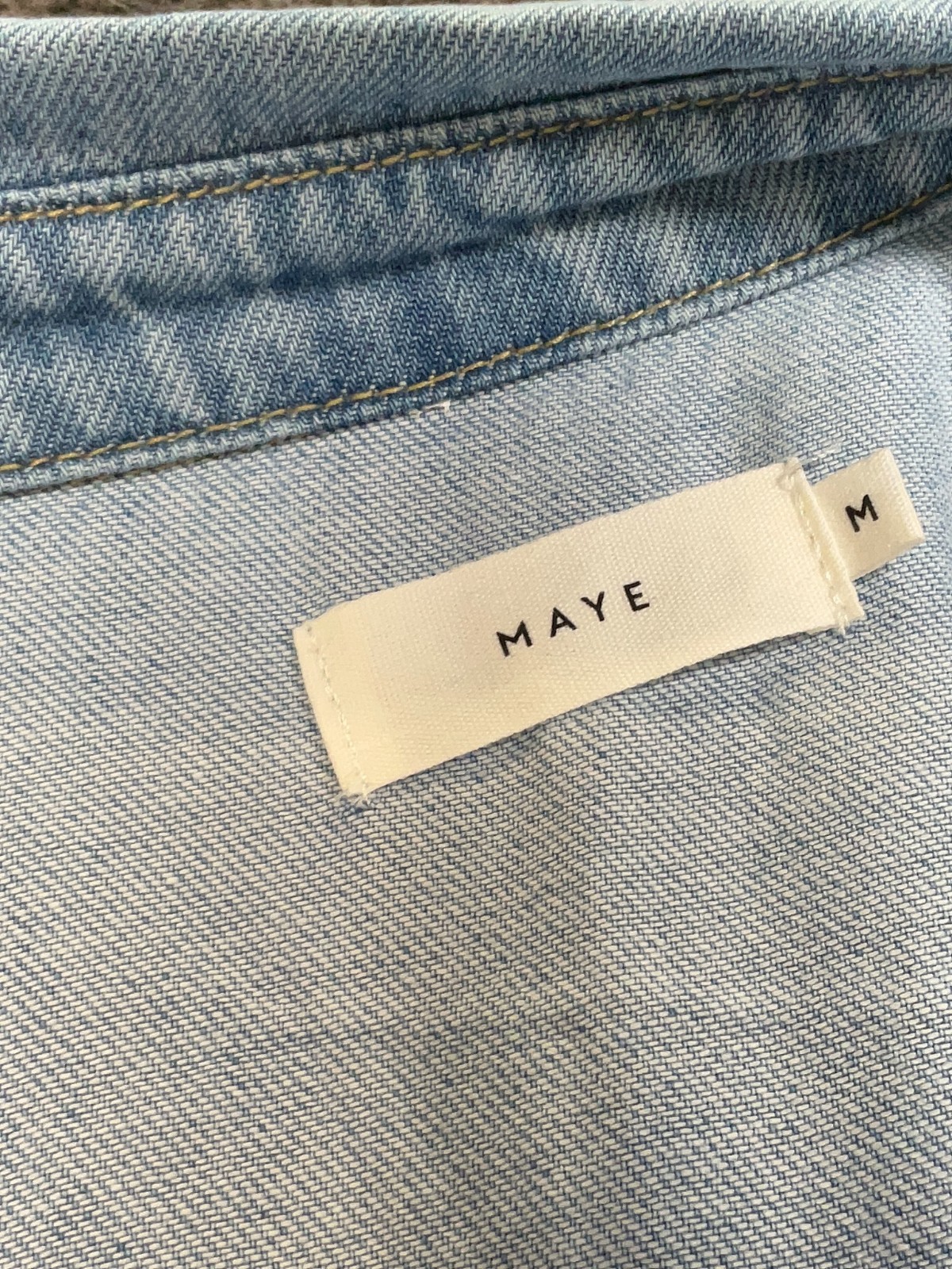 MAYE Montana Mini Dress Size S or MED Light Blue Denim Button Down Short Sleeve