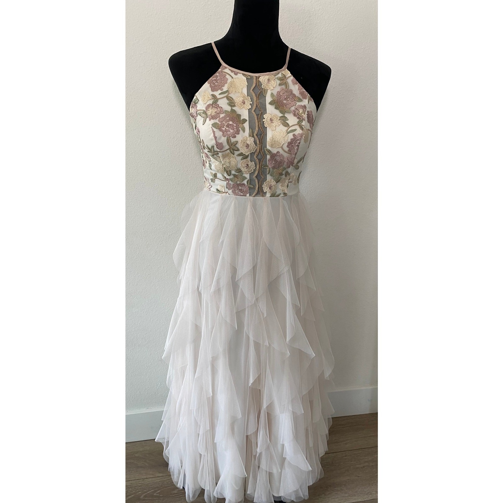 NightsbyTeezeMe Halter Maxi Dress Size 1 Y2K Fairy Prom Embroidery Ethereal