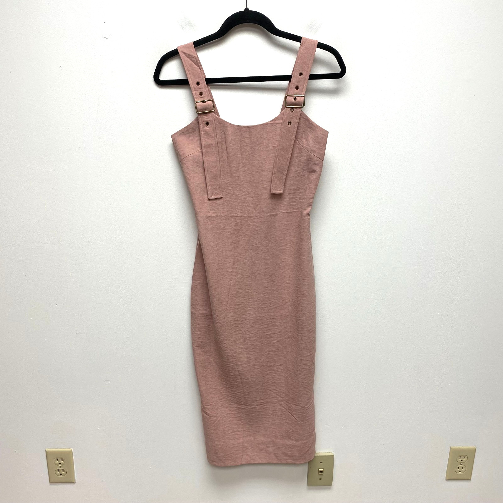 Choosy Dusty Pink Adjustable Buckle Strap Pencil Midi Dress Pinafore Overall XS