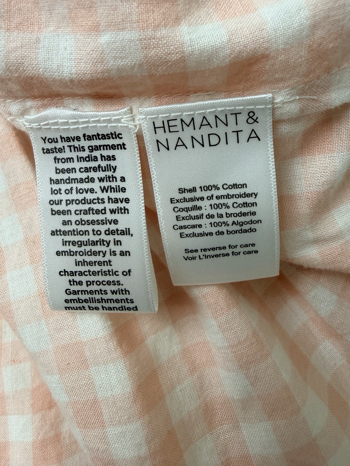 Hemant & Nandita XS Off Shoulder Cotton Gingham Embroidered Mini Dress India