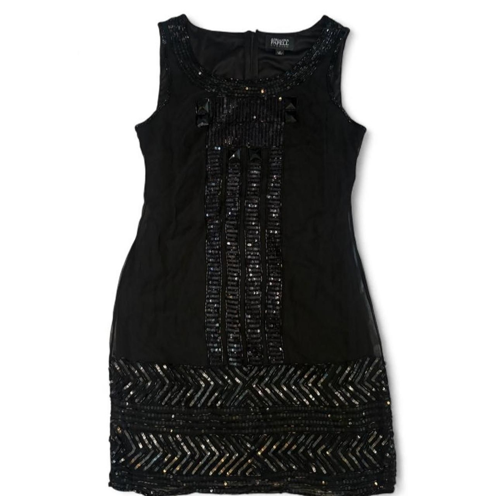 Adrianna Papell Women’s Black Stunning Sequin Art Deco Beaded Midi Dress size 4