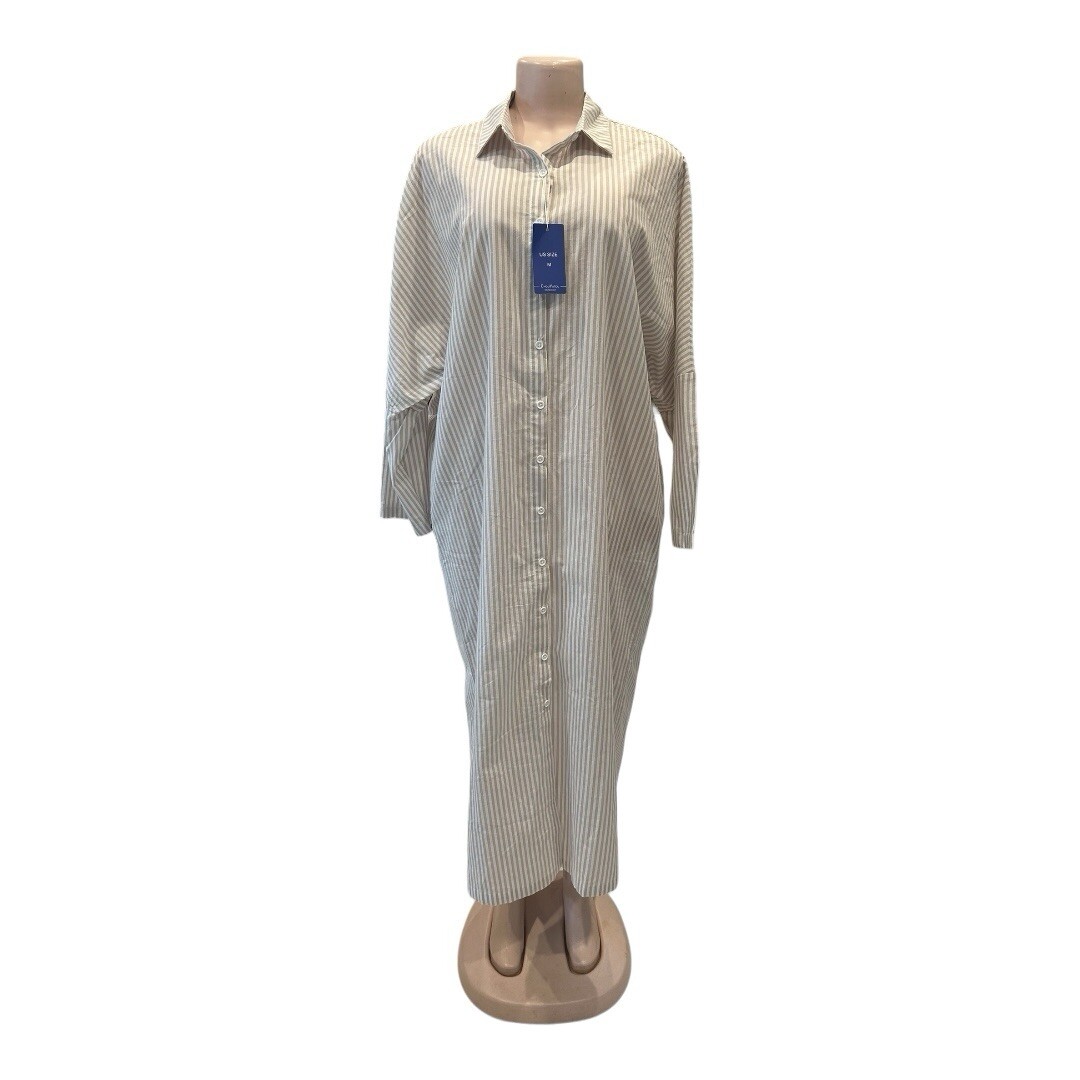 Chouyatou Women’s Summer Loose Hand Pocket Midi Long Tunic Shirt Dress /Size M