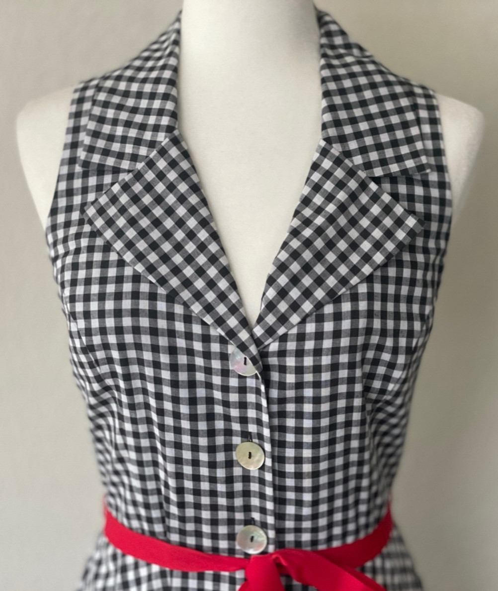 NWT COLDWATER CREEK Sleeveless Gingham Check Button Belted Maxi Sundress Sz 8
