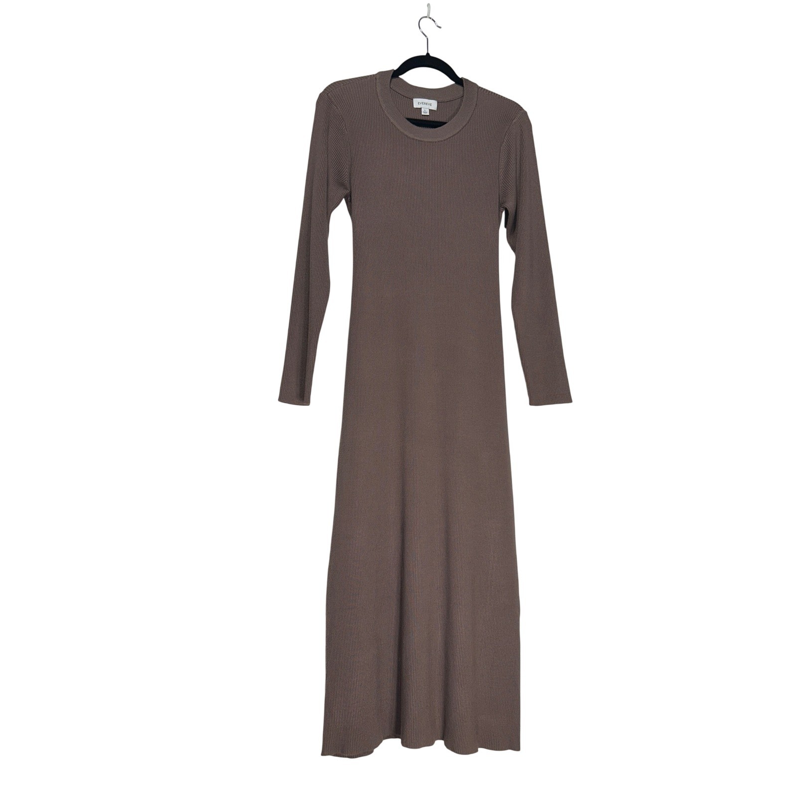 Evereve Brown Ribbed Knit Tie Back Dress Long Sleeve Crew Neck Women’s Sz Large