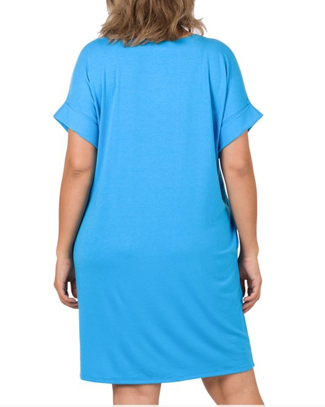 Zenana Plus Size T‑Shirt Dress with Pockets – Charcoal, Deep Sky, Lavender, Teal