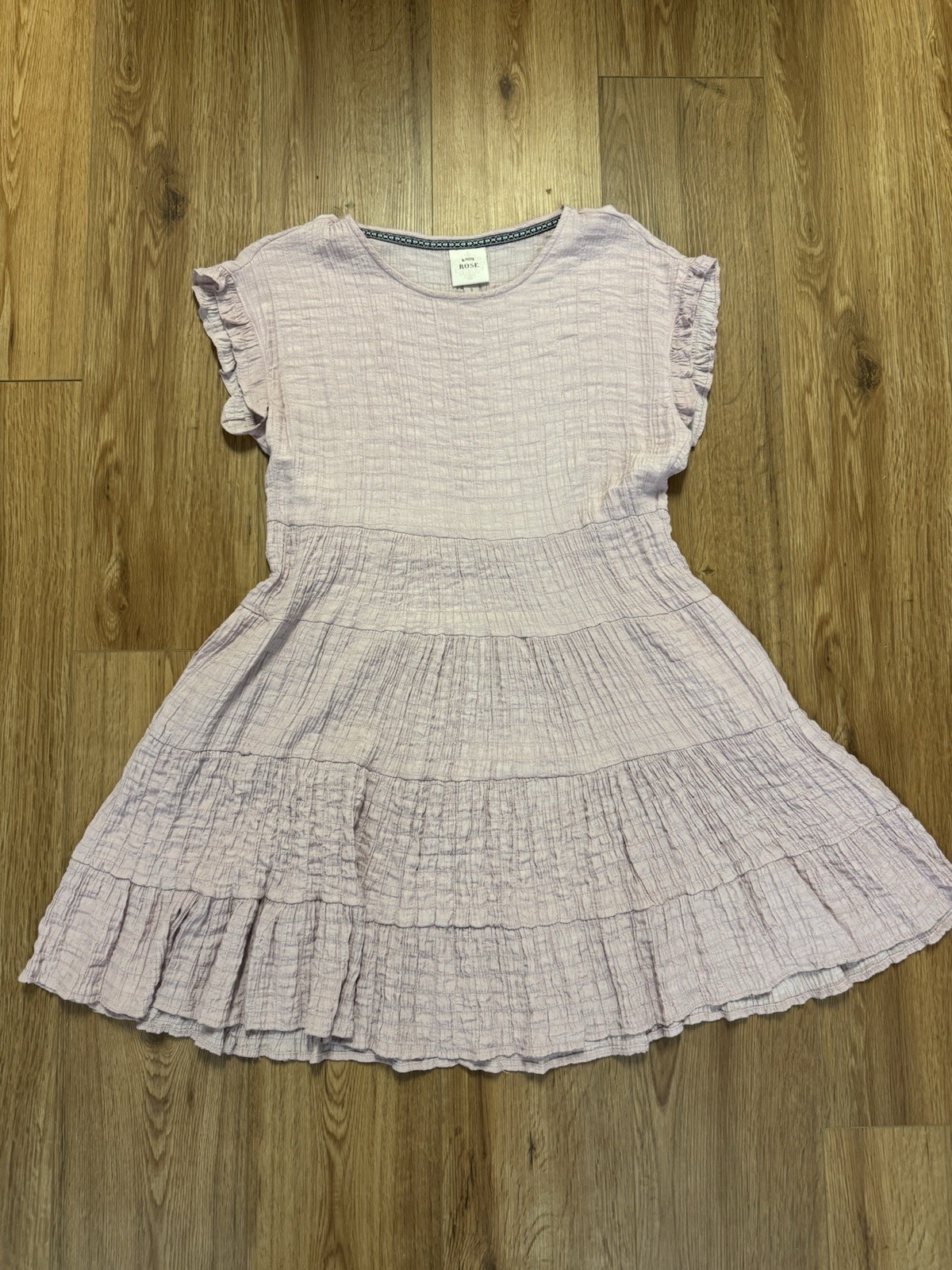 Knox Rose Tiered Crinkle Bohemian Shift Dress Size S Lavender Short Sleeve