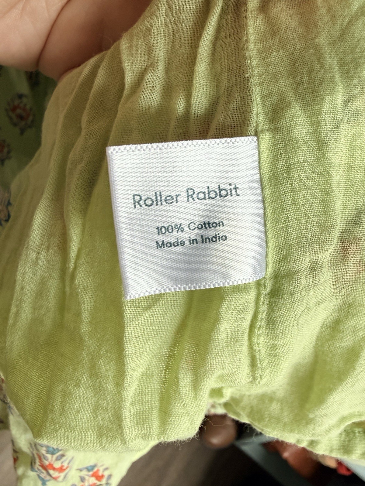 Roller Rabbit Women’s Dress Green Cotton Floral Tiered Embroidered Size Large