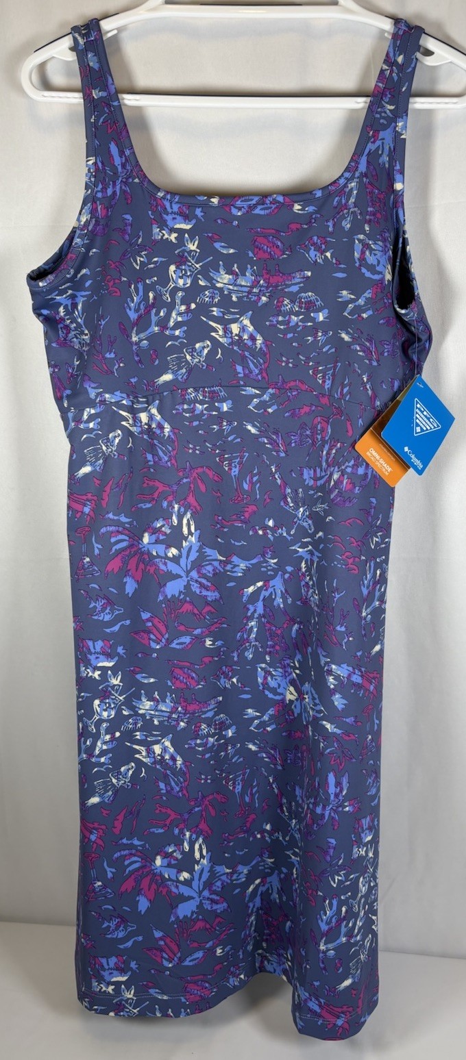 Columbia PFG Freezer III Dress Women’s L Blue Fishing Print NWT Sun Protection