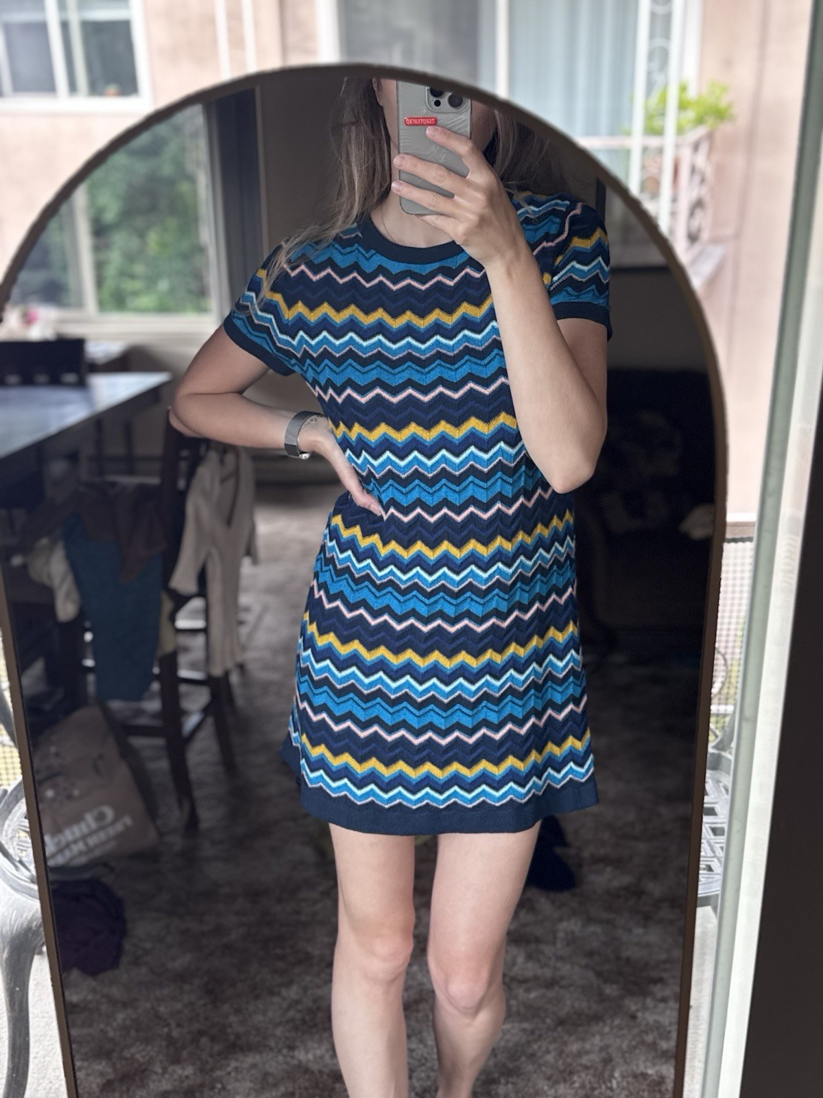 Missoni For Target Short Sleeve Multicolor Zigzag Chevron Knit Tunic Dress, Sz M