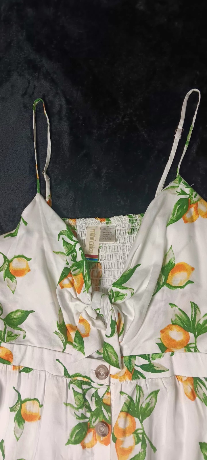 Mimi Chica Sleeveless Mini Sundress XL White Lemon Print Tie Front Keyhole Boho
