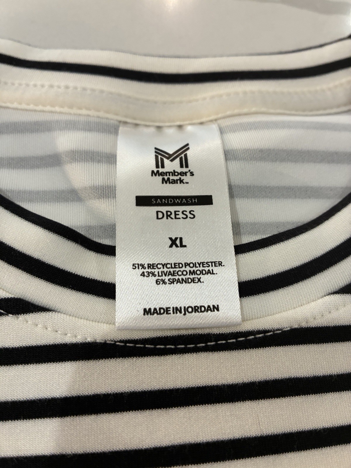 Member’s Mark Women’s Black/White Striped Crew Neck Sandwash Dress XL