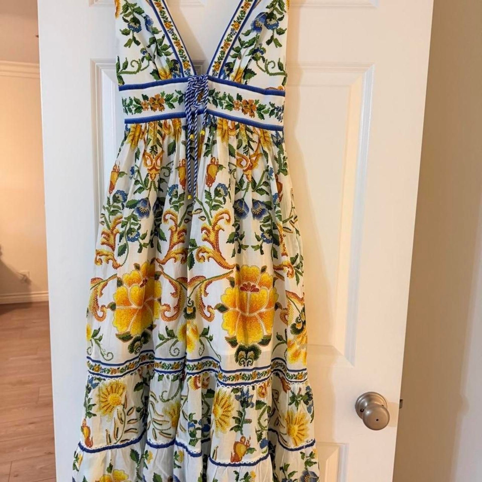 Farm Rio Off-White Emily Floral Tapestry Rope Ties Midi Dress – Size XSmall
