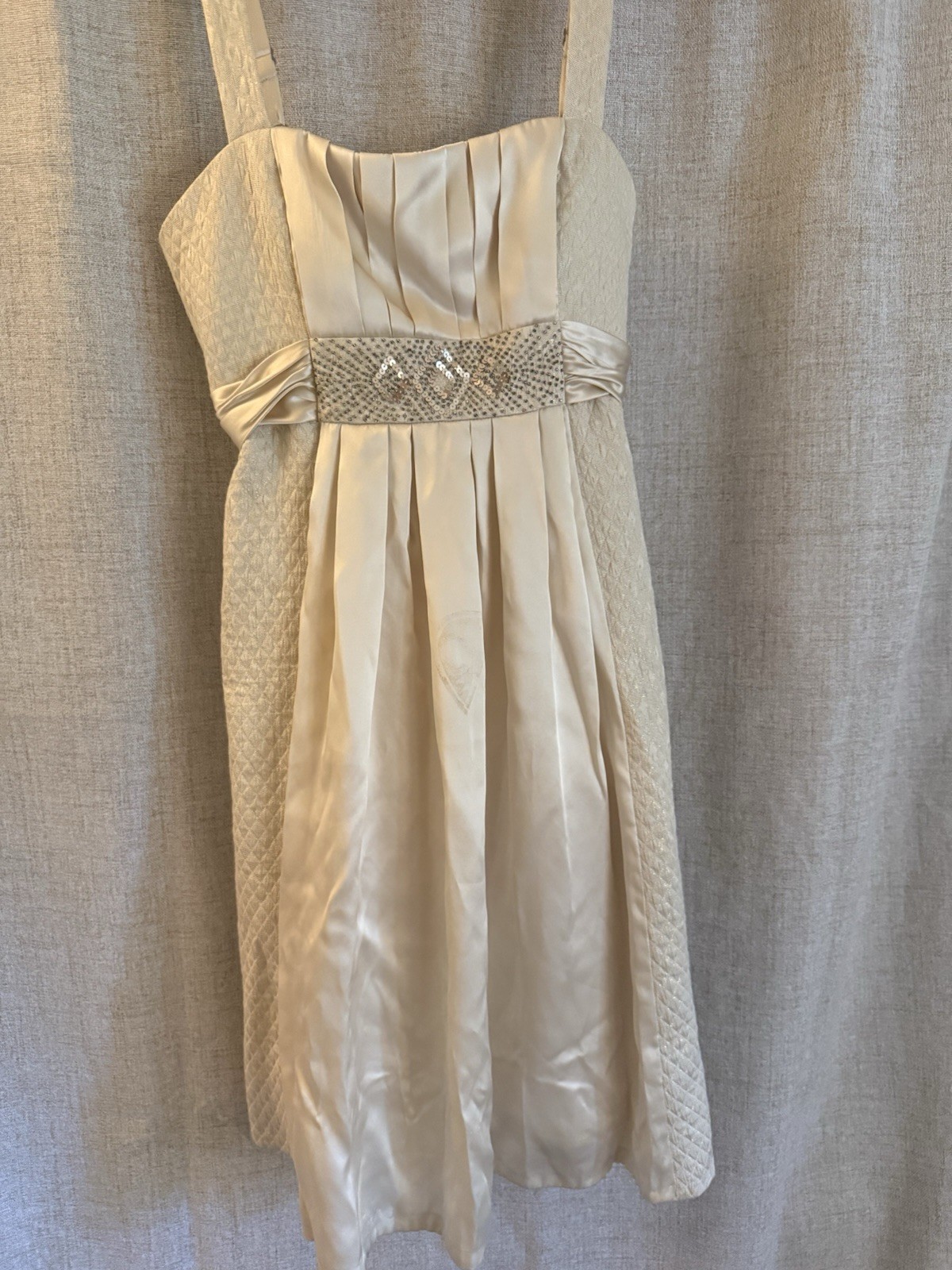 BCBGMAXAZRIA Gold Charmeuse Woven Fit & Flare Sweetheart Beaded Dress 6