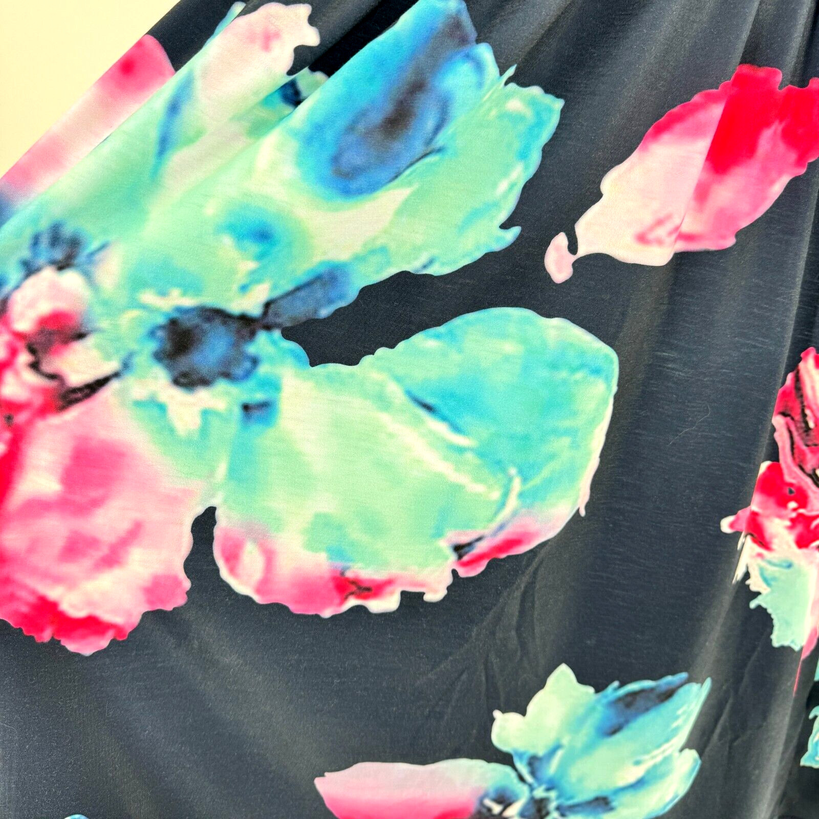 NEW Ouges Sun Dress Large Blue Pink Floral Fit n Flare Sleeveless Stretch Swing