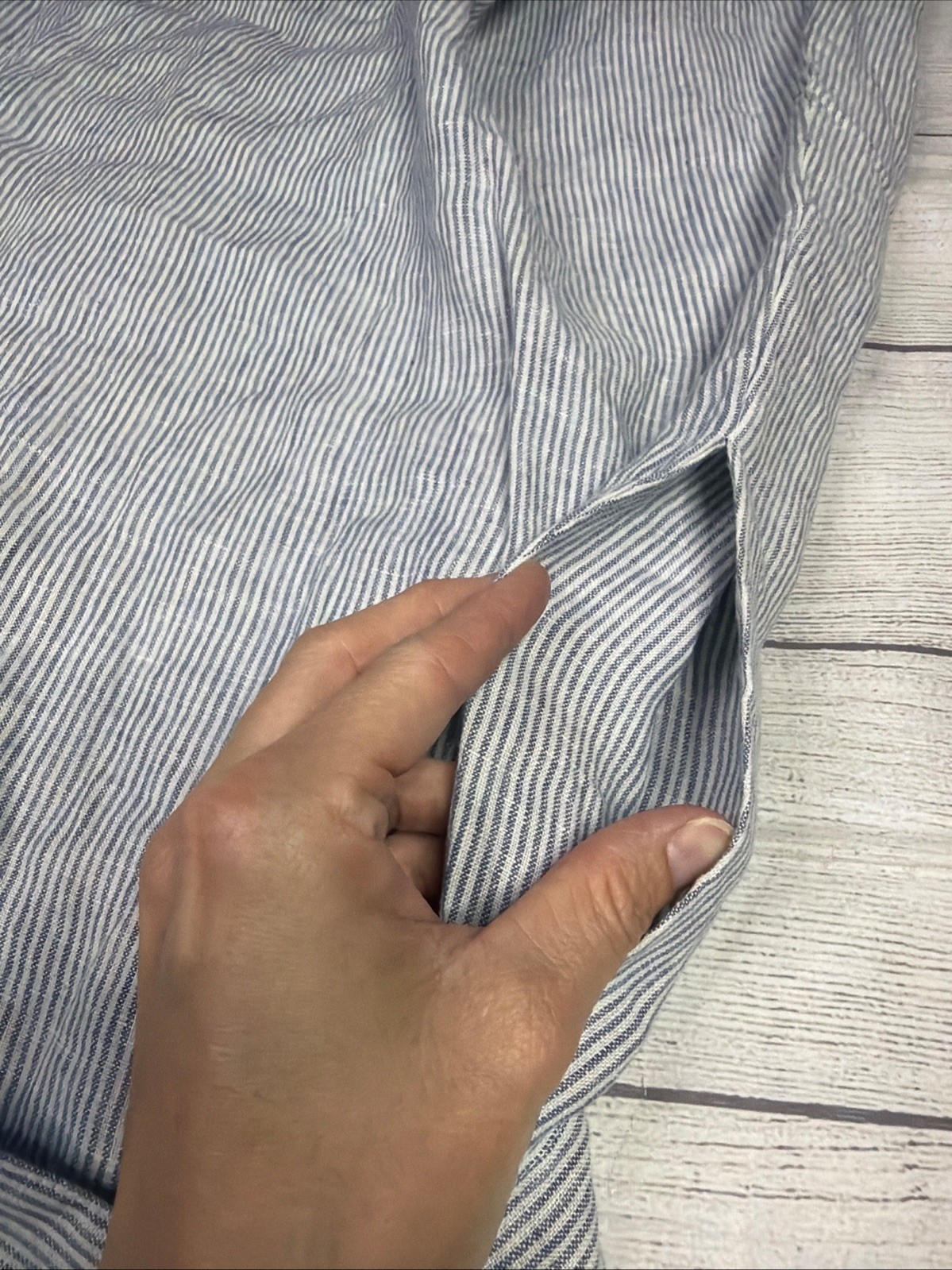 Quince 100% European Linen Button Front Dress Women’s XS Blue Pinstripe Pockets