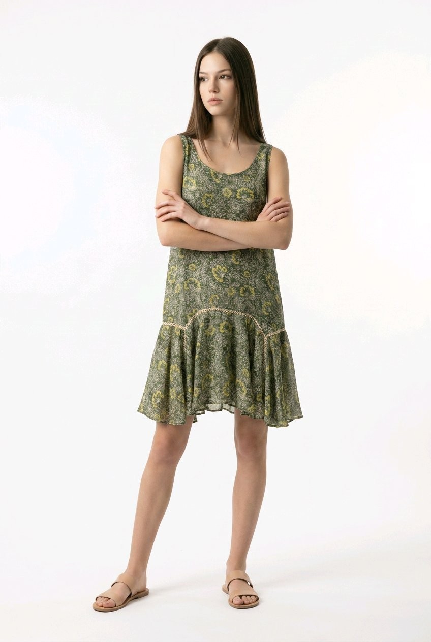 Natalie Martin Barneys New York Sleeveless Mini Dress Green Floral Print L