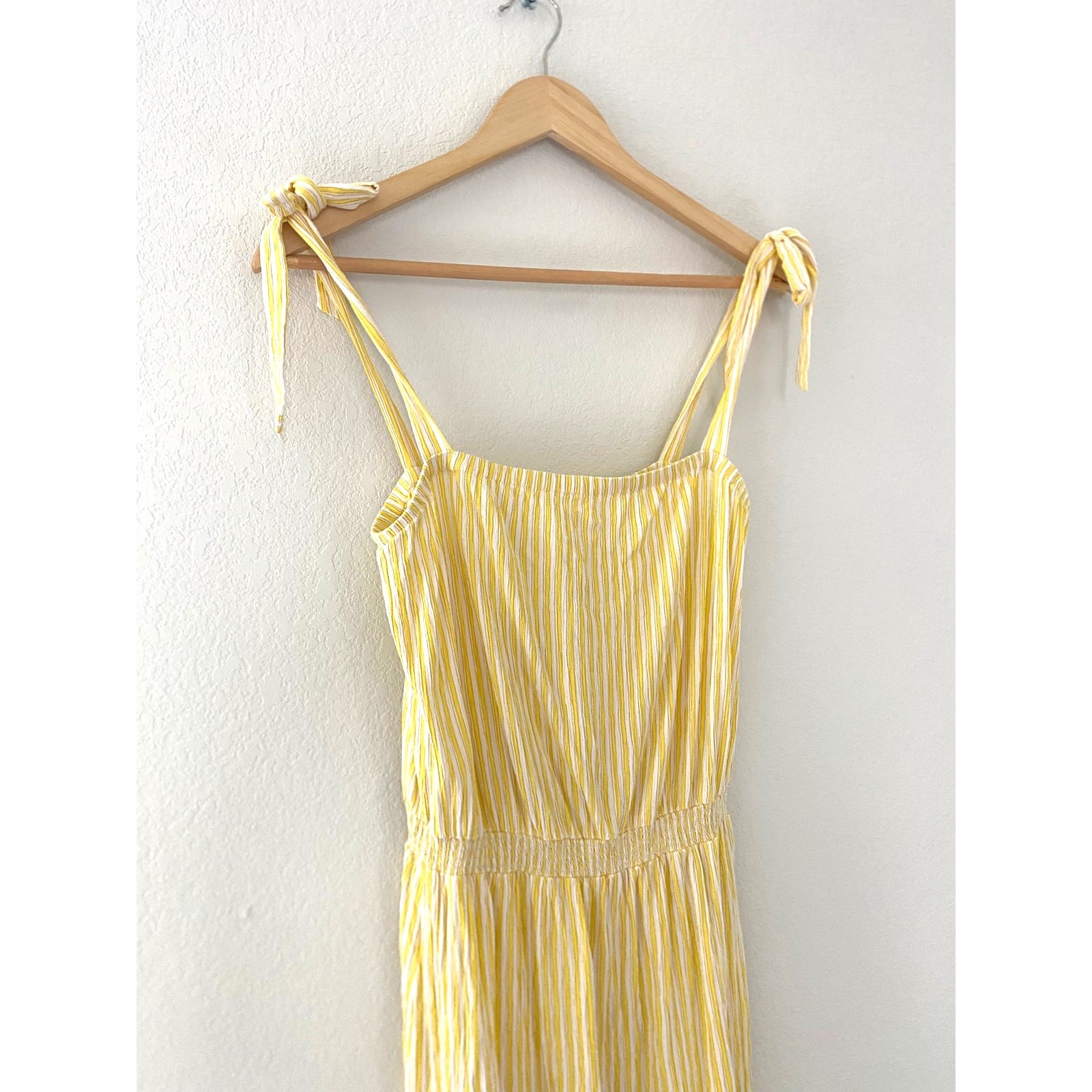 H&M Butter Yellow Tie Strap Stripe Midi Dress Size 8 Euro Summer Cottagecore