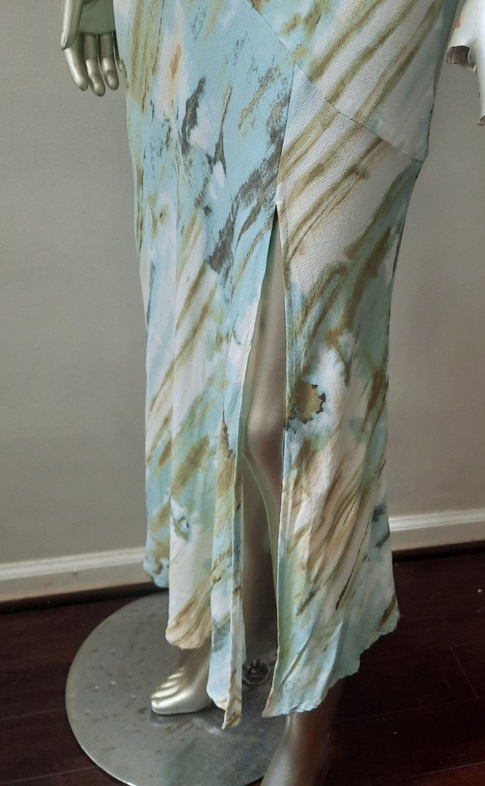 ABSTRACT ETHEREAL VTG CREPE FAIRYCORE THIGH HIGH SLIT RUCHED DRAPED SLIP DRESS S