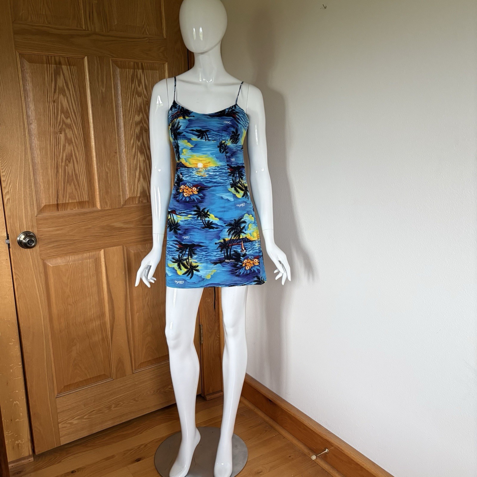 Royal Creations Style Hawaii Aloha Tropical Sunset Print Mini Dress Blue