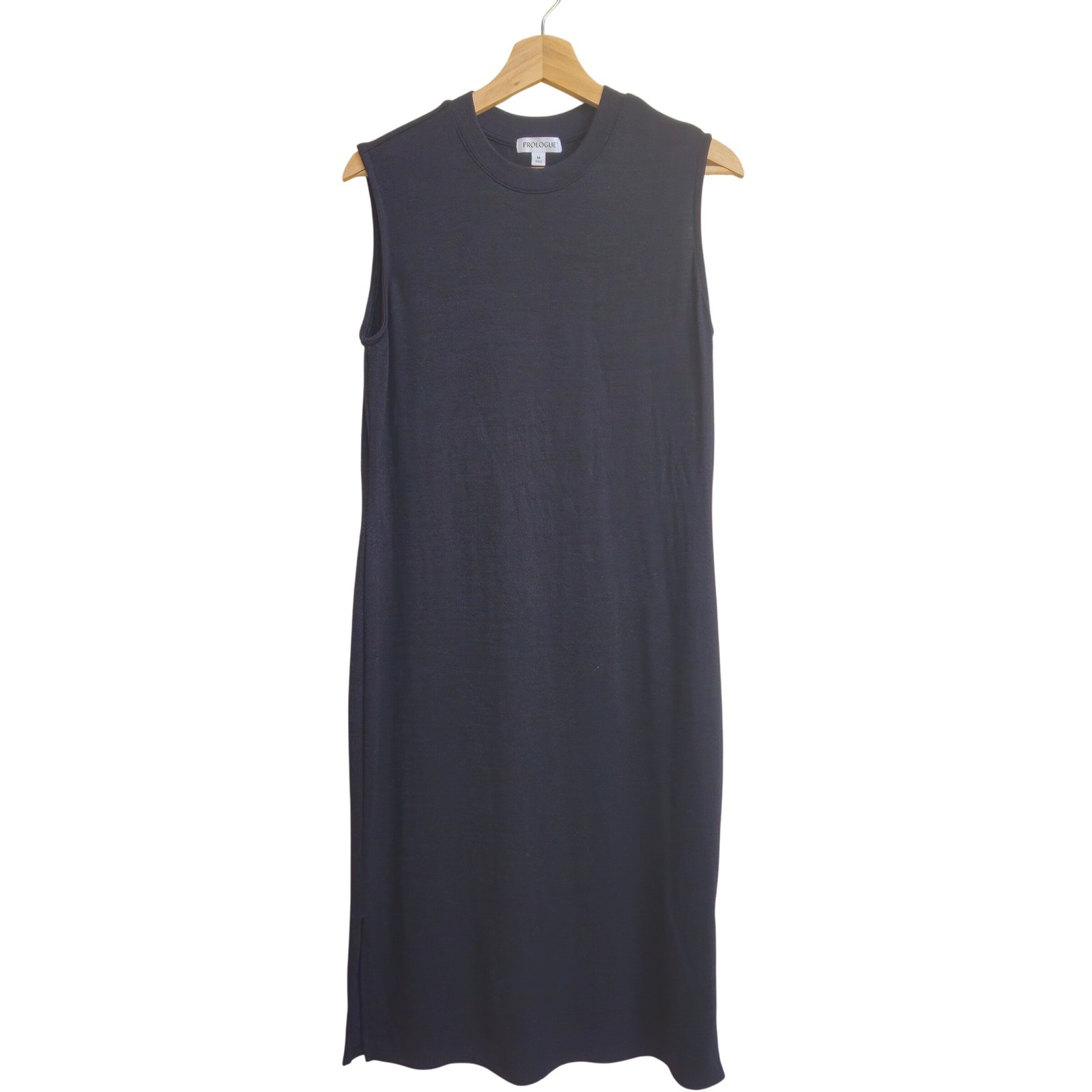 Prologue Sleeveless Midi Dress Sz Medium Crew Neck Side Slit LBD Staple Capsule