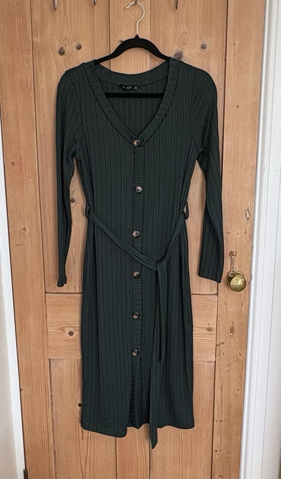 Ladies Size 10 Dark Green Pencil Dress Belted, Pull On, Stretchy, F&F