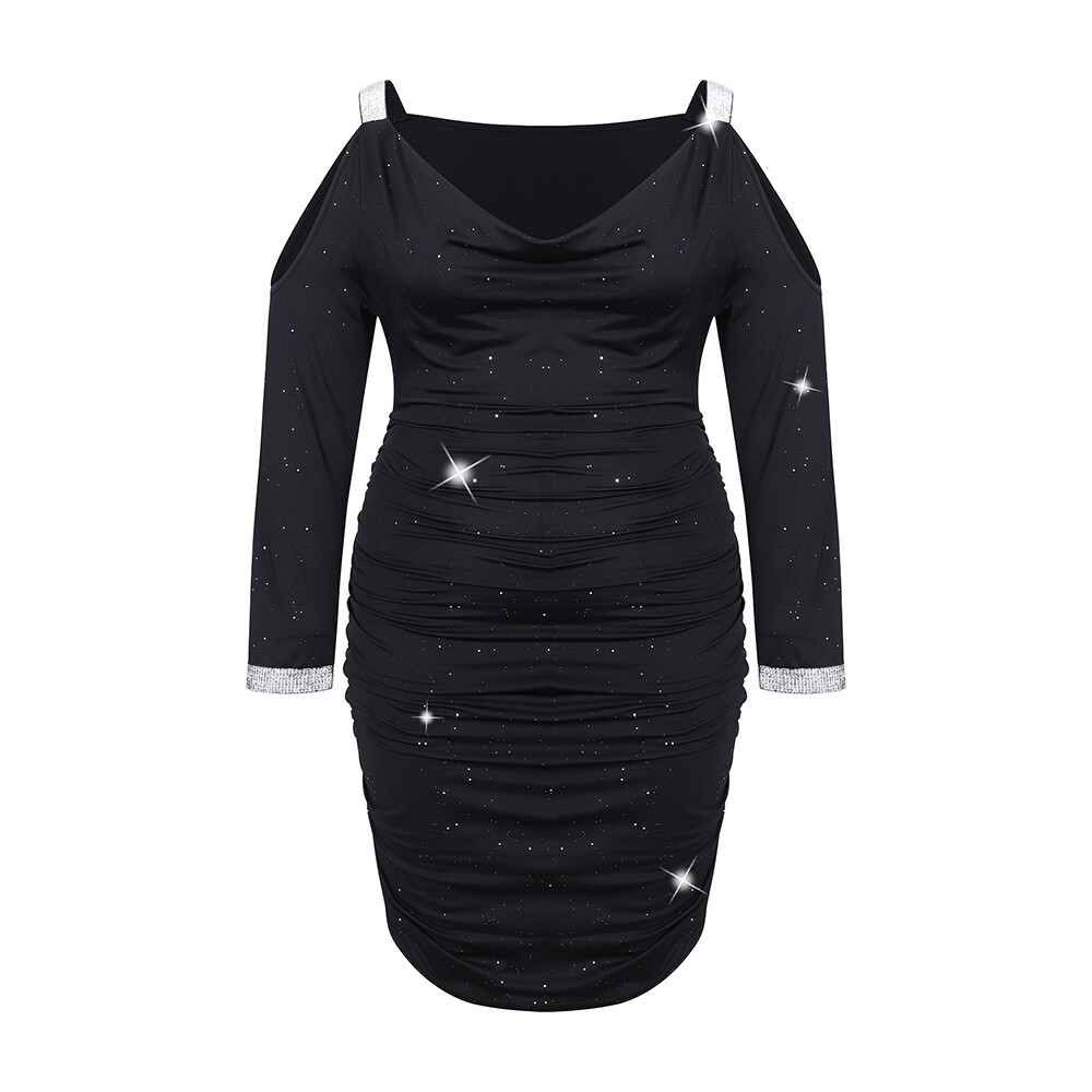 Sexy Cold Shoulder Women’s Bodycon Long Sleeve Party Club Midi Dress Plus Size