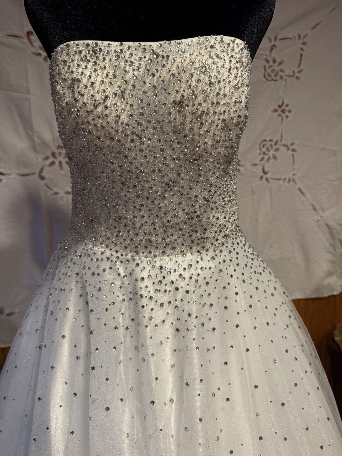 Jovani Strapless White Beaded Crystal Ball Bridal Gown Corset Dress Size 10