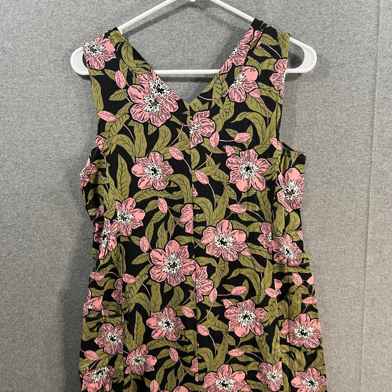 AnyBody Tall Cozy Knit Luxe V-Neck Gaucho Jumpsuit Black Floral, Tall Small