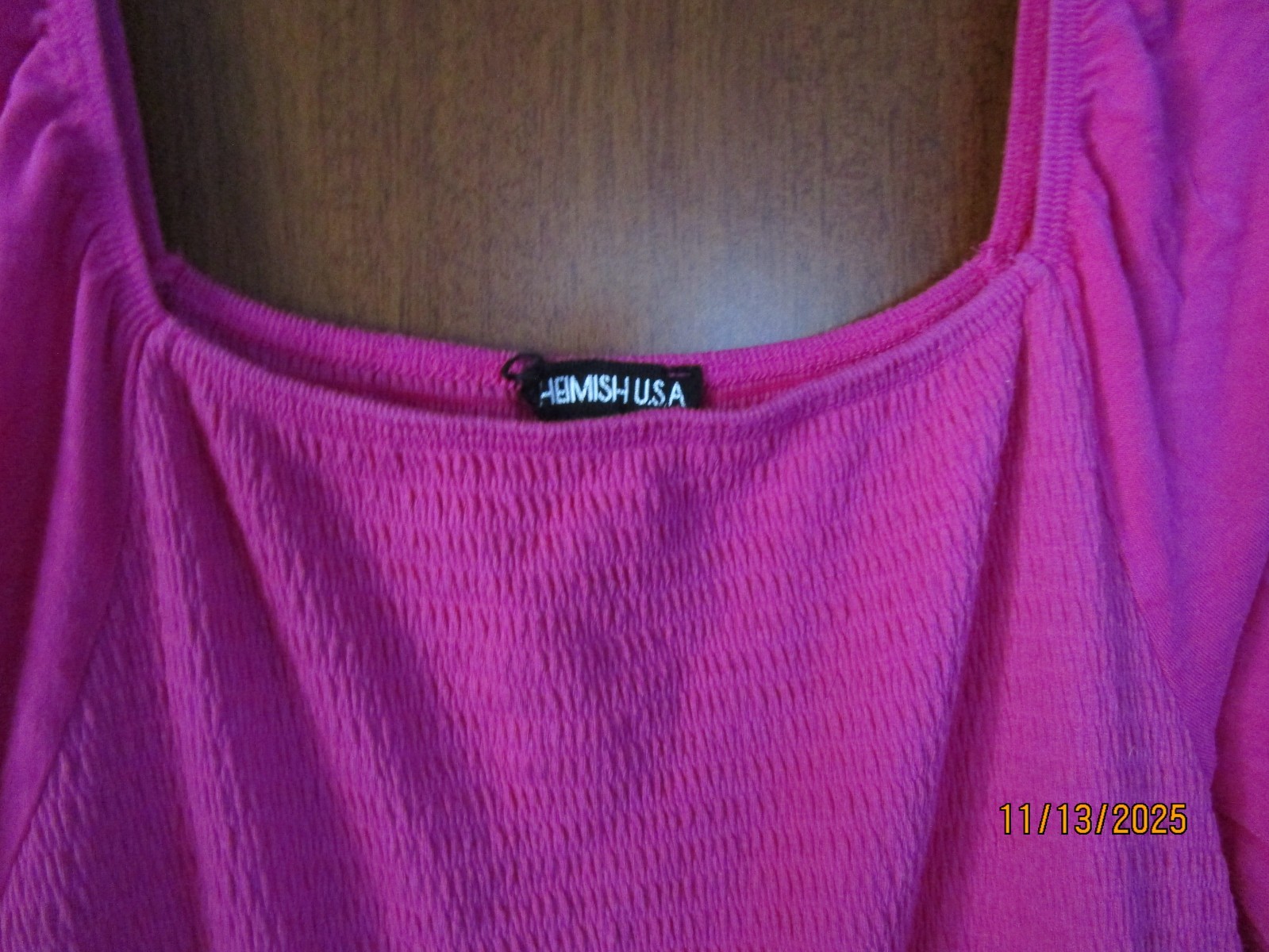 Heimish USA Pink Smocked Peasant Dress Sz 1X Fabric Tag Missing Bust 39 + L 34.5