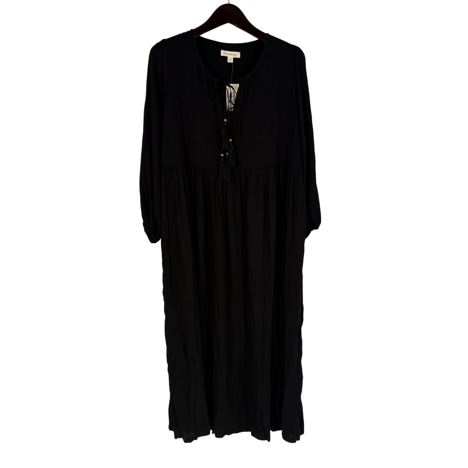 Aveology Enchant Black Lace Up Tassel Maxi Dress Womens 14 Boho Festival