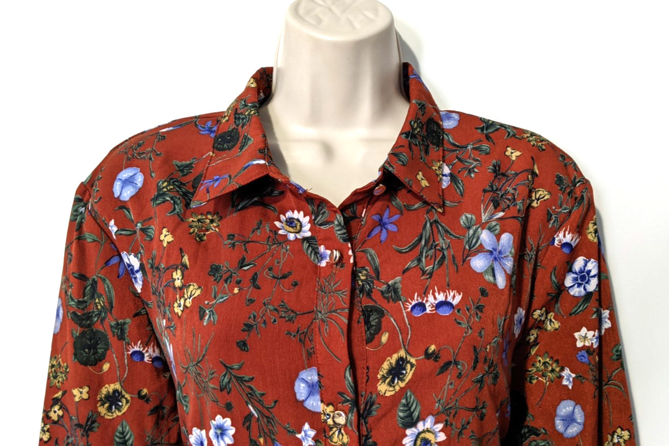 NWT Uttam Boutique CURVES Womens Button Front Floral Dress Sz 14 100% Polyester