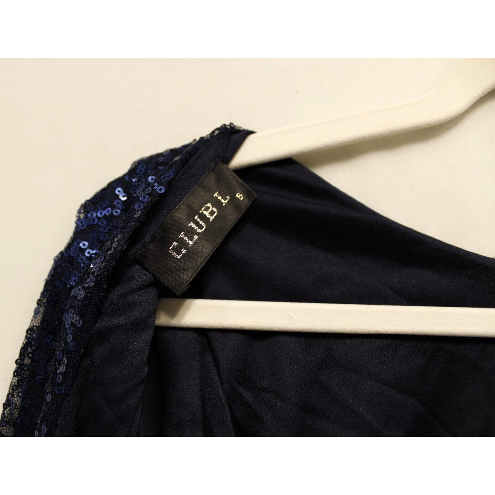 Club L Bodycon All Over Sequin Short Dress Women 8 Open Cowl Back Side Zip Blue