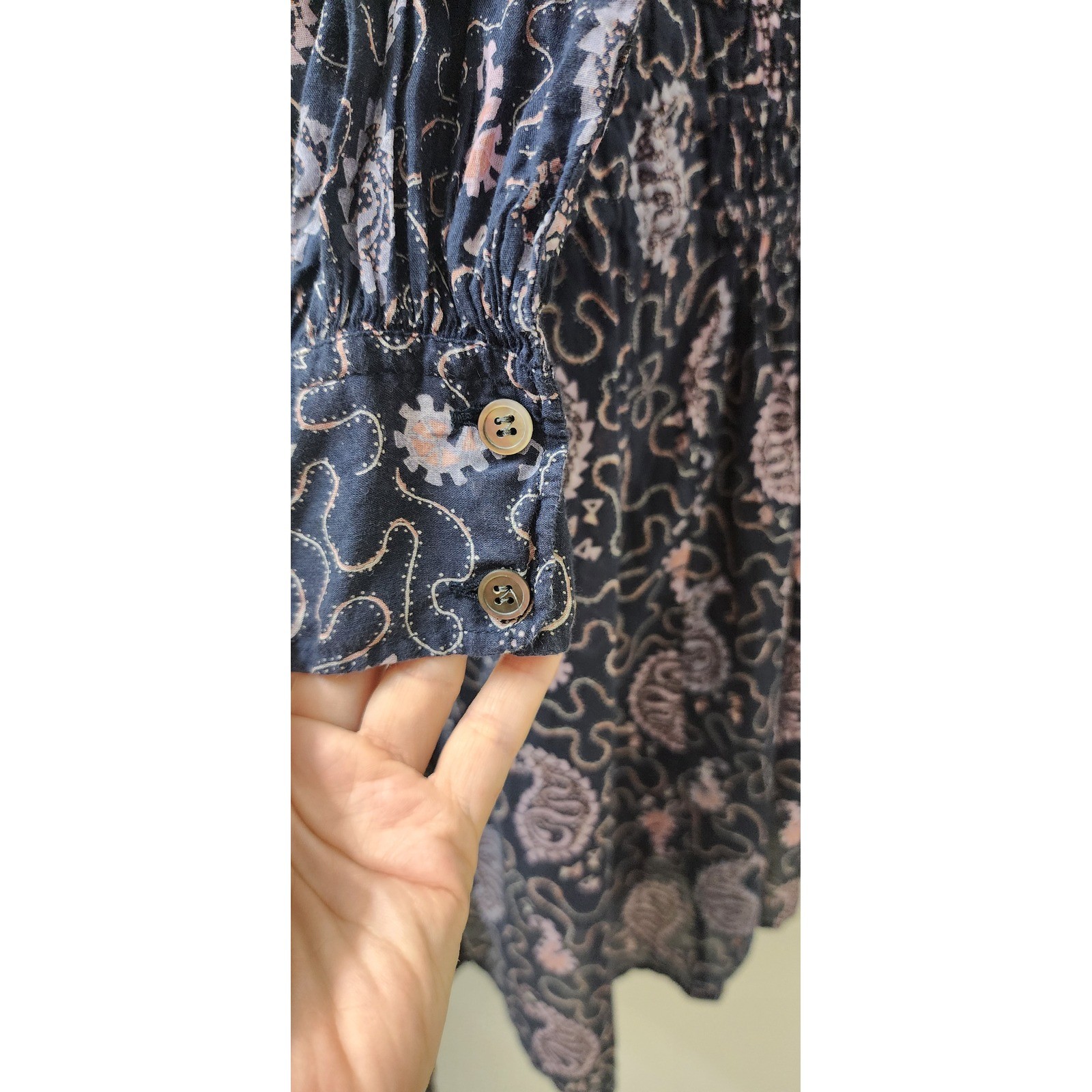 Isabel Marant Etoile Anaco Paisley Cotton Smocked Mini Dress Navy Pink Size 34