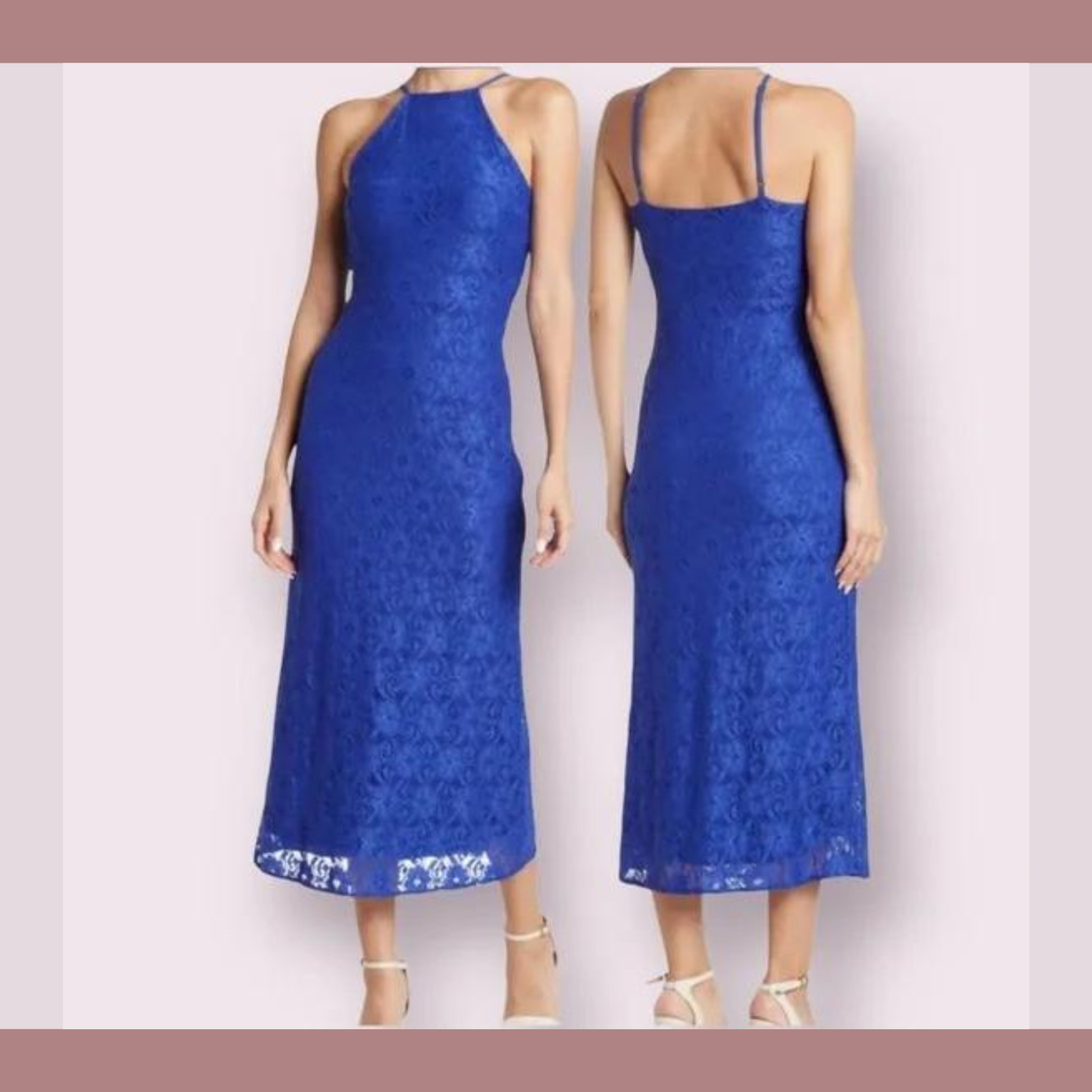 NEW $99 NSR Lace Mesh Halter Midi Cocktail Dress [ SZ Small ] #6155