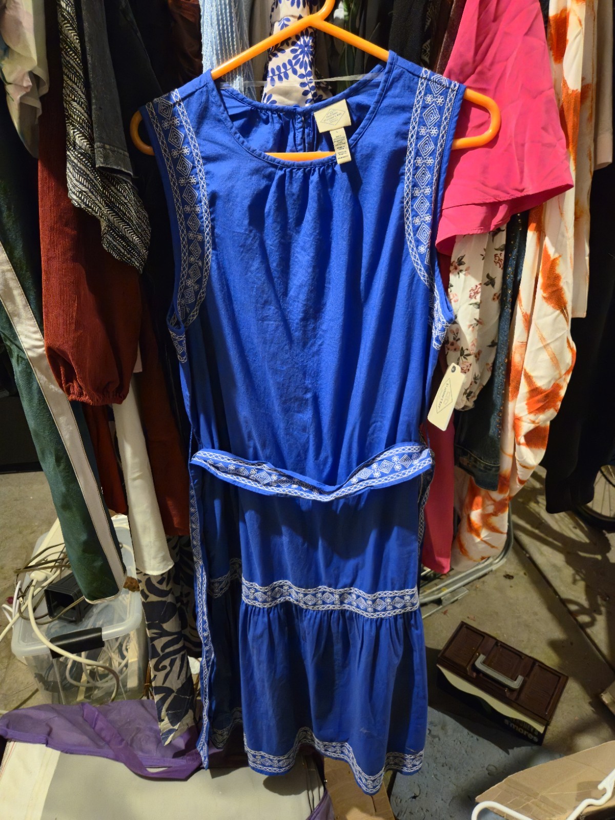 St. John’s Bay Women’s Blue Solid Sleeveless Round Neck A-Line Midi Dress L NWT