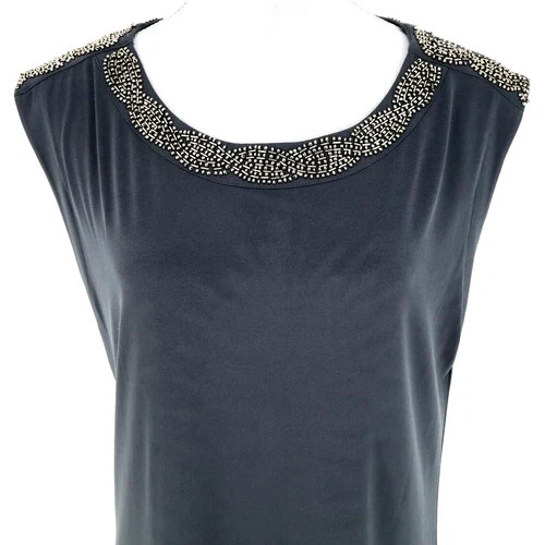 Calvin Klein Dress Womens 10 Dark Gray Metal Beads Low Back Stretch Knit Party
