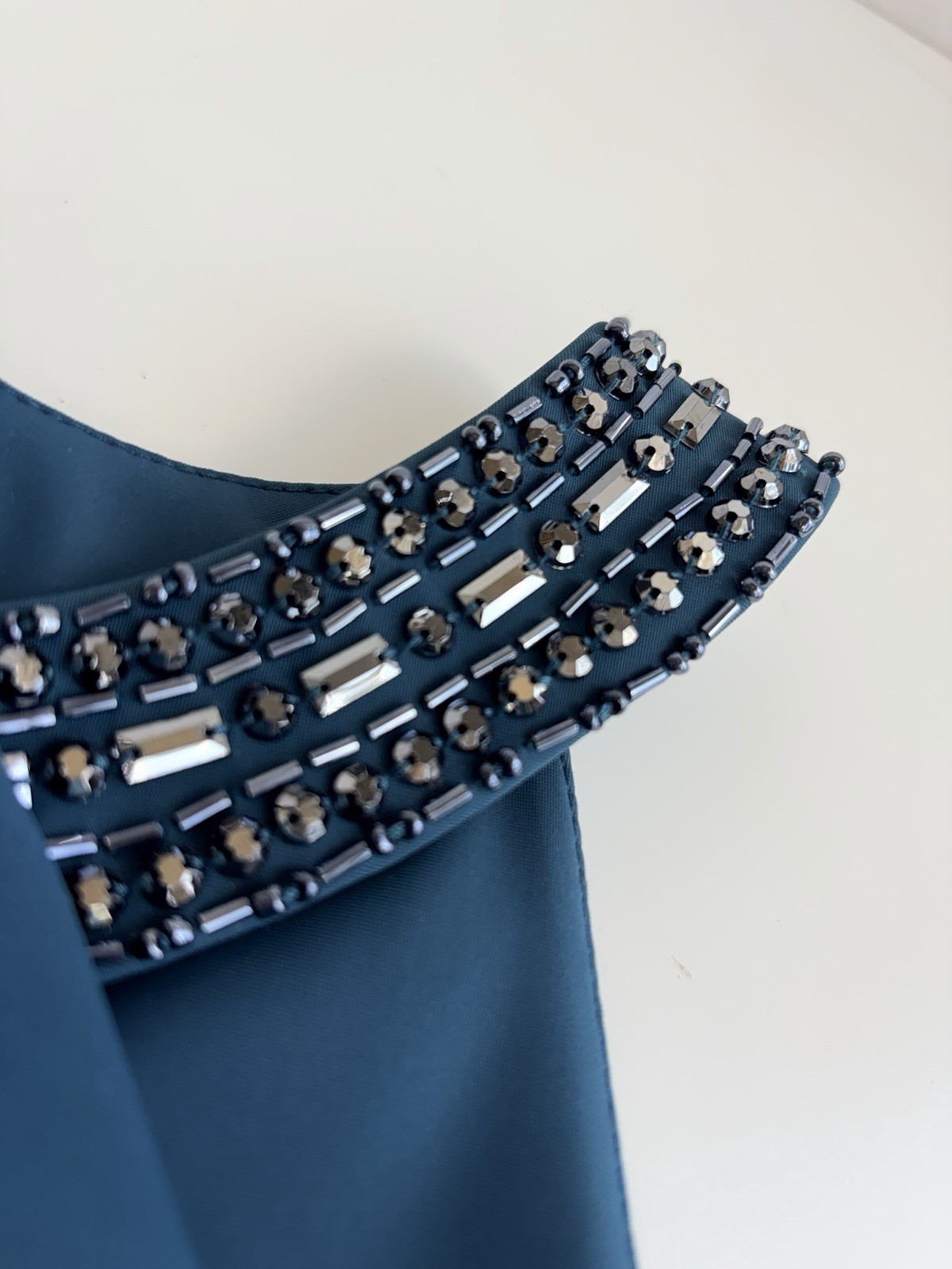 Alex Evenings Teal Blue Green Unlined Embellished Beaded Sheath Dress Size 2